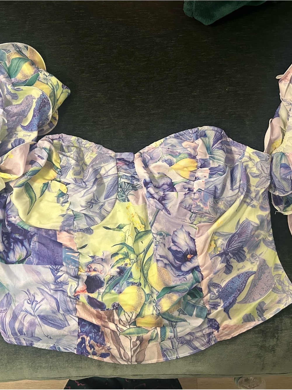 PrettyLittleThing Pastel Floral Sweetheart Bustier Top - Lavender & Yellow